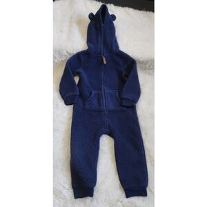 Carter's Blue Fuzzy Hooded Zip Up Bodysuit With Ears Size 24 Months